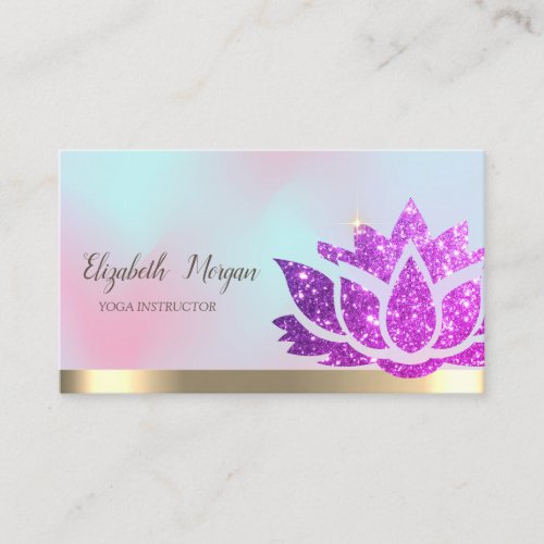 Violet Glitter Lotus Flower Yoga Holographic  Business Card