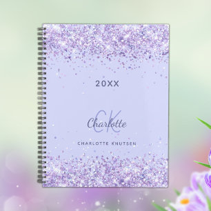 Violet glitter monogram initials script 2025 planner