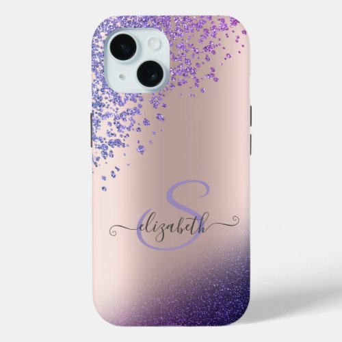 Violet Glitter Ombre Diamonds iPhone 15 Case