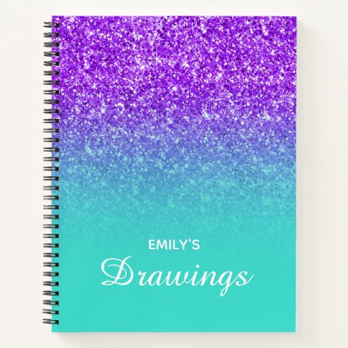 Violet Glitter Turquoise Gradient Drawing Notebook