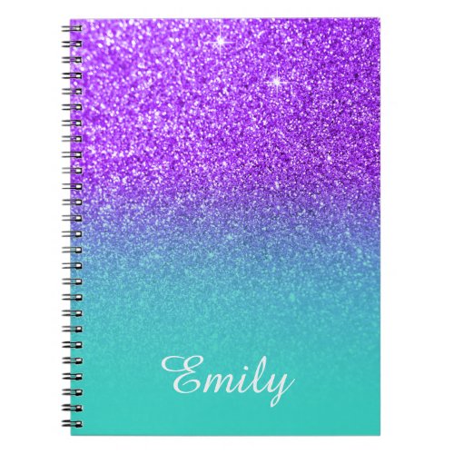 Violet Glitter Turquoise Ombre Personalized Notebook
