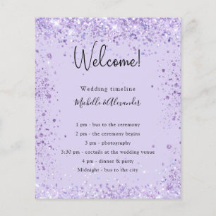 Violet glitter wedding program details budget flyer