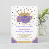 Violet Gold Crown Princess Floral Girl Baby Shower Invitation (Standing Front)