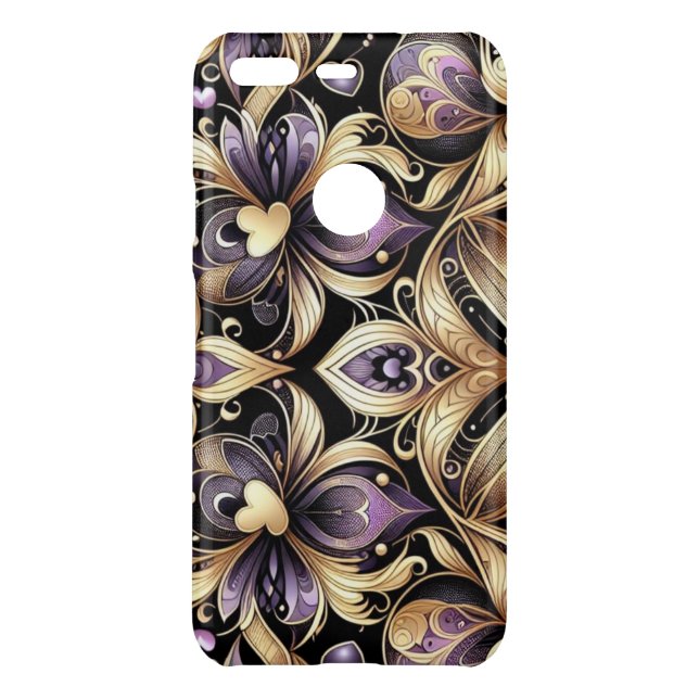Violet Gold Damask Flowers Uncommon Google Pixel Case (Back)