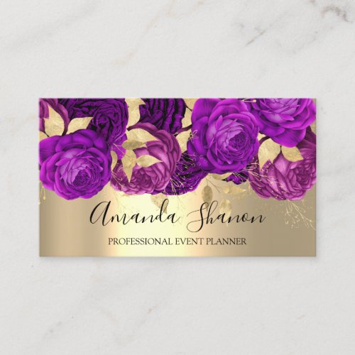 Violet Gold Flowers Logo Event Planner QRCode  Business Card