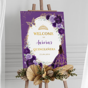 Violet Gold Quinceañera 15th Birthday Welcome Sign
