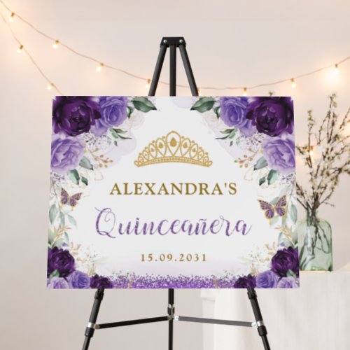 Violet Gold Quinceaera Birthday Welcome Sign