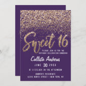 Violet Gold Scattered Glitter Ombre Sweet 16 Invitation (Front/Back)