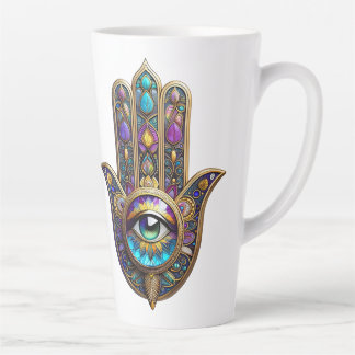 Violet Gold w/ Blue-Green Color Third Eye Hamsa Latte Mug