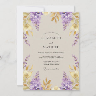Violet Gold Wisteria Wedding Invitation