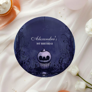Violet Gothic Spooky ONE Birthday Paper Plates