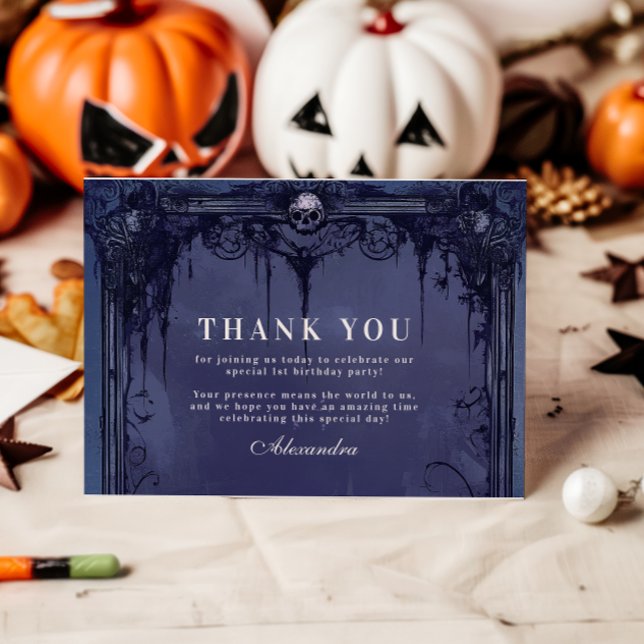 Violet Gothic Spooky ONE Birthday Thank You Card (Creator Uploaded)