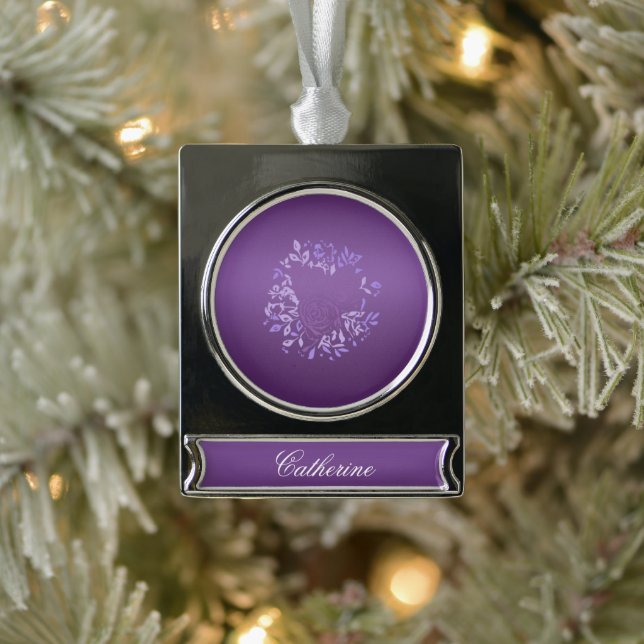 Violet Gradient Roses Wreath Silver Plated Banner Ornament (Tree)