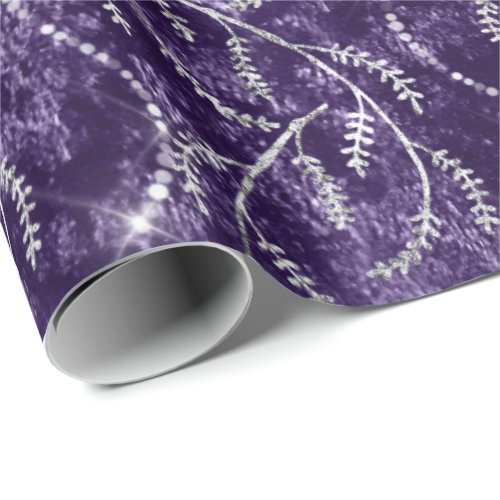 Violet Grape Sparkly Laurel Floral Silver Diamonds Wrapping Paper