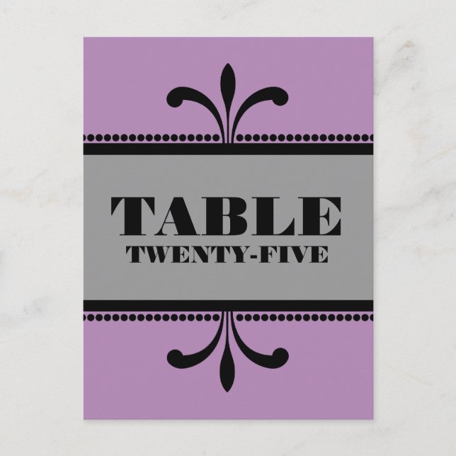 Violet/Gray Fancy Art Deco Table Number Postcard (Front)