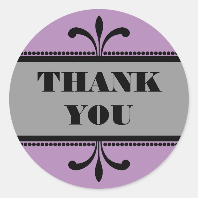 Violet/Gray Fancy Art Deco Thank You Stickers (Front)