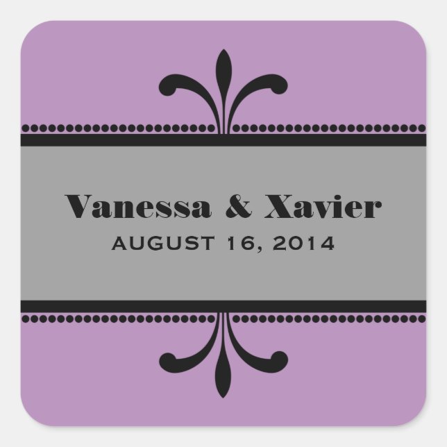 Violet/Gray Fancy Art Deco Wedding Stickers (Front)