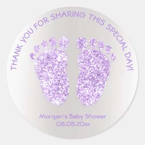 Violet Gray Glitter Feet Baby Shower Favor Thank Classic Round Sticker
