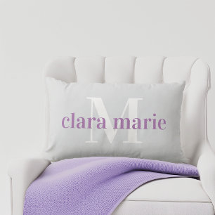 Violet & Gray Name and Monogram Nursery Lumbar Pillow