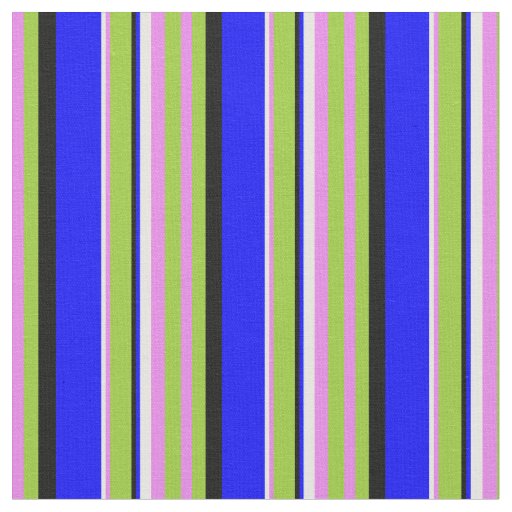 Violet, Green, Black, Blue & White Colored Lines Fabric