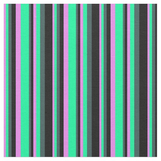 Violet, Green, Dark Slate Gray, and Black Stripes Fabric