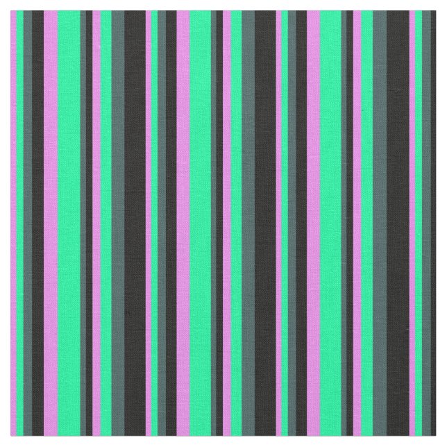 Violet, Green, Dark Slate Gray, and Black Stripes Fabric (Close Up)