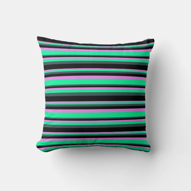 Violet, Green, Dark Slate Gray, and Black Stripes Throw Pillow (Front)