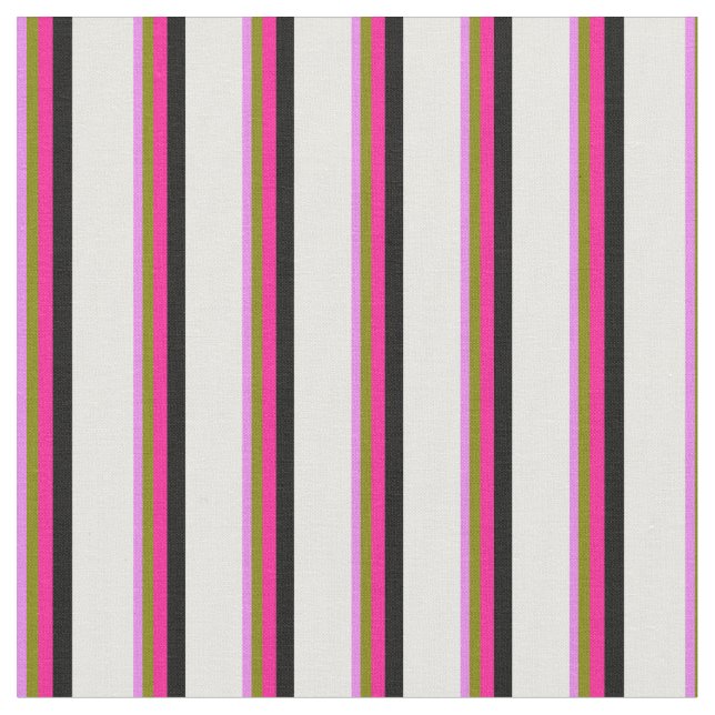 Violet, Green, Deep Pink, Black & White Lines Fabric (Close Up)