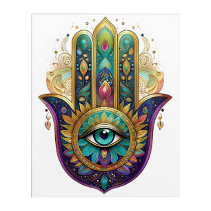 Violet Green Gold Petals Hamsa Turquoise Third Eye Acrylic Print