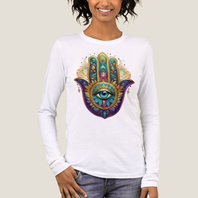 Violet Green Gold Petals Hamsa Turquoise Third Eye Tri-Blend Shirt (Front)
