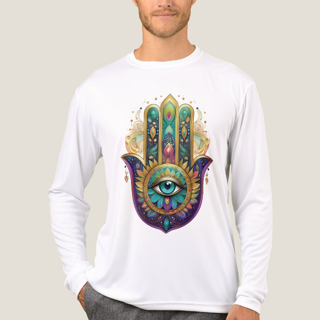 Violet Green Gold Petals Hamsa Turquoise Third Eye Tri-Blend Shirt (Front)