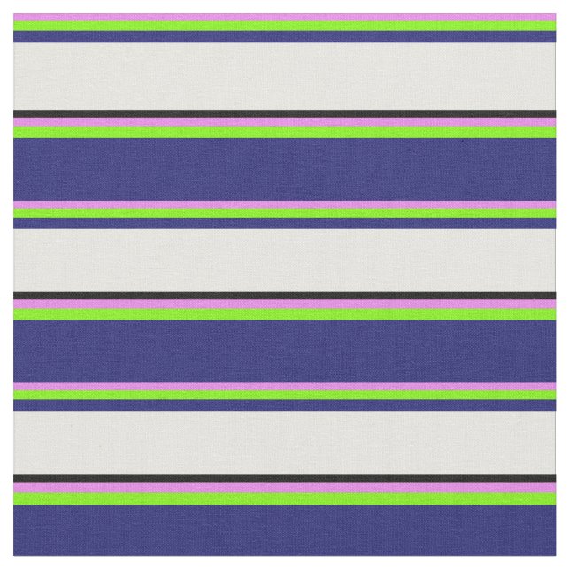 Violet, Green, Midnight Blue, White & Black Lines Fabric (Close Up)