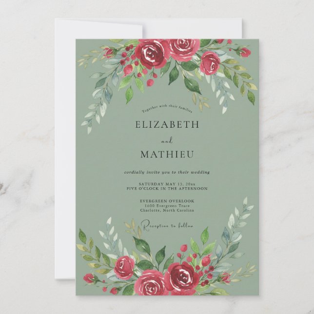 Violet Grey Picturesque Botanical Wedding Invitation (Front)