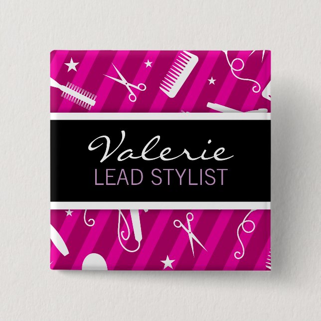 Violet Hair Salon Name Badge Button (Front)