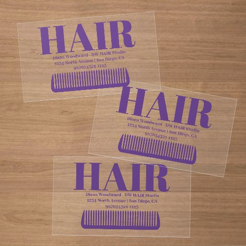 Violet Hairdressers Business Card Clear Business Cards