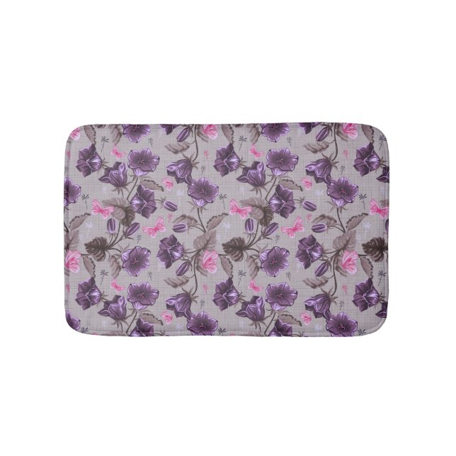 violet hand bells and pink butterflies pattern bath mat (Front)