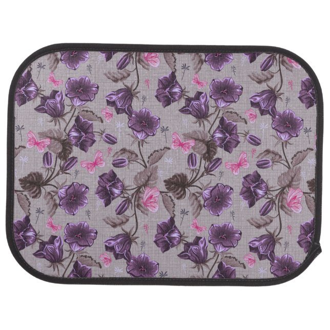 violet hand bells and pink butterflies pattern car floor mat (Rear)