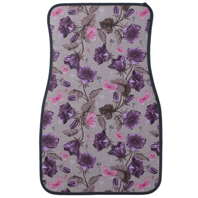 violet hand bells and pink butterflies pattern car mat (Front)