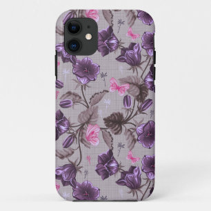 violet hand bells and pink butterflies pattern iPhone 11 case