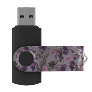 violet hand bells and pink butterflies pattern flash drive