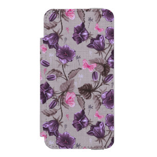 violet hand bells and pink butterflies pattern iPhone SE/5/5s wallet case