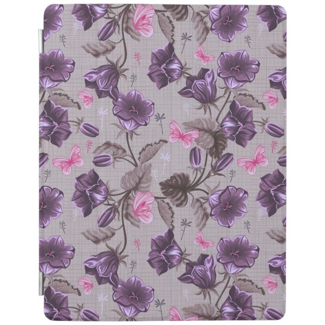 violet hand bells and pink butterflies pattern iPad smart cover (Front)