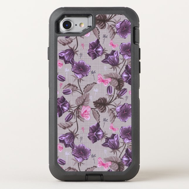 violet hand bells and pink butterflies pattern otterbox iPhone case (Back)