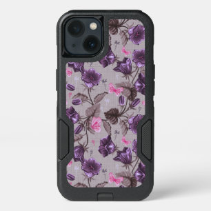 violet hand bells and pink butterflies pattern iPhone 13 case