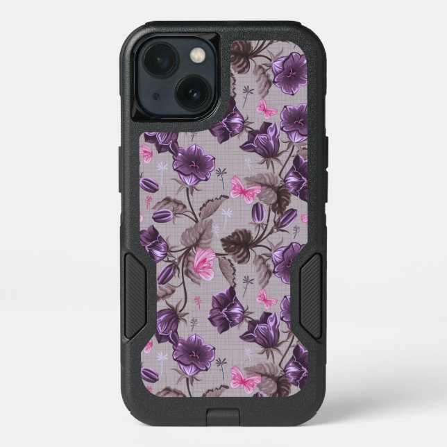 violet hand bells and pink butterflies pattern otterbox iPhone case (Back)