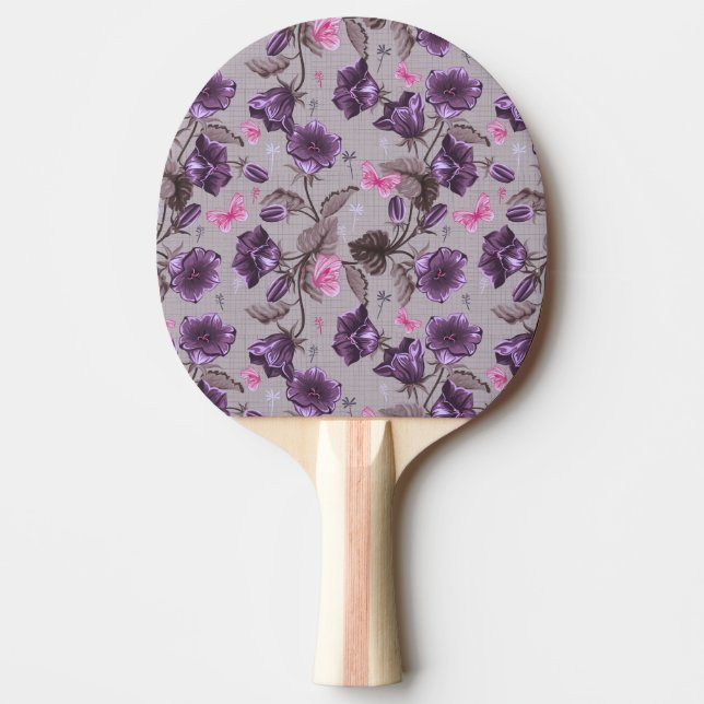 violet hand bells and pink butterflies pattern Ping-Pong paddle (Front)