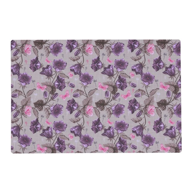 violet hand bells and pink butterflies pattern placemat (Front)