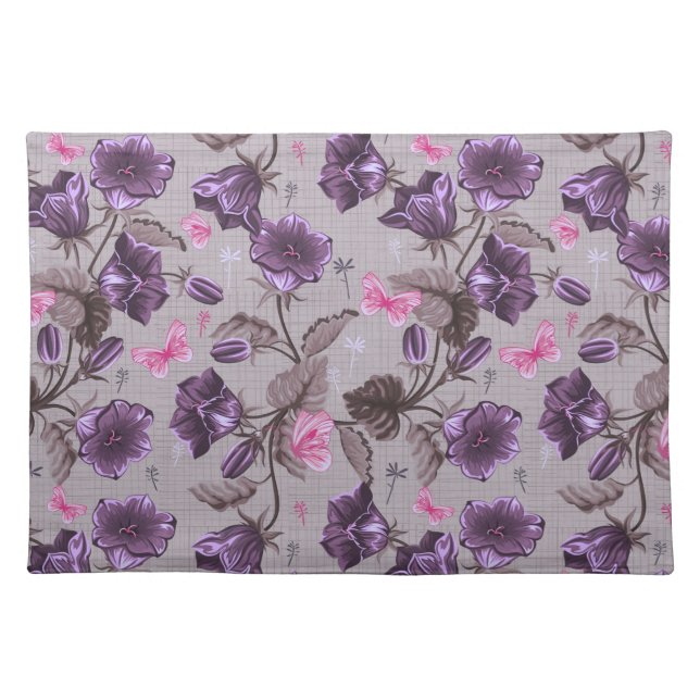 violet hand bells and pink butterflies pattern placemat (Front)