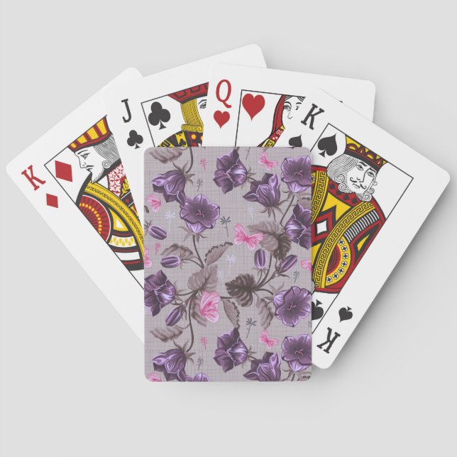 violet hand bells and pink butterflies pattern poker cards (Back)