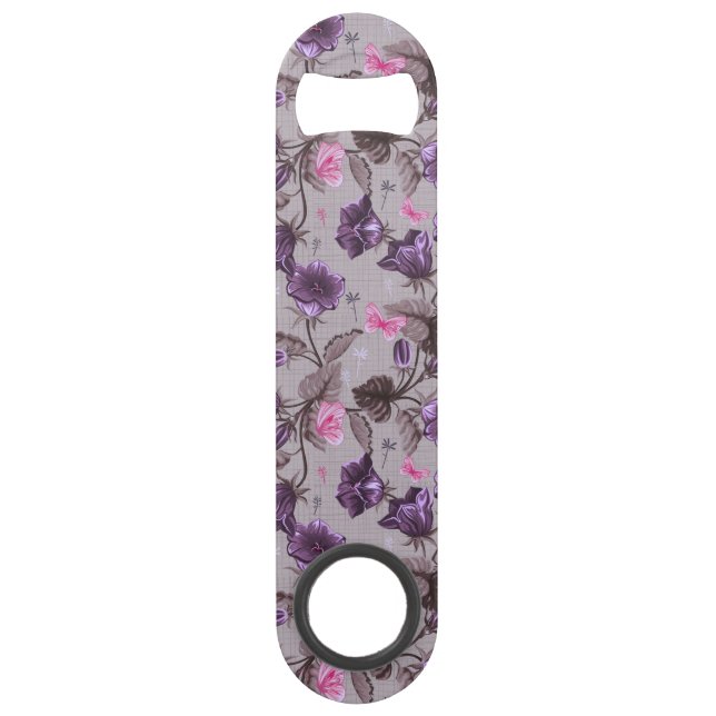 violet hand bells and pink butterflies pattern speed bottle opener (Front)